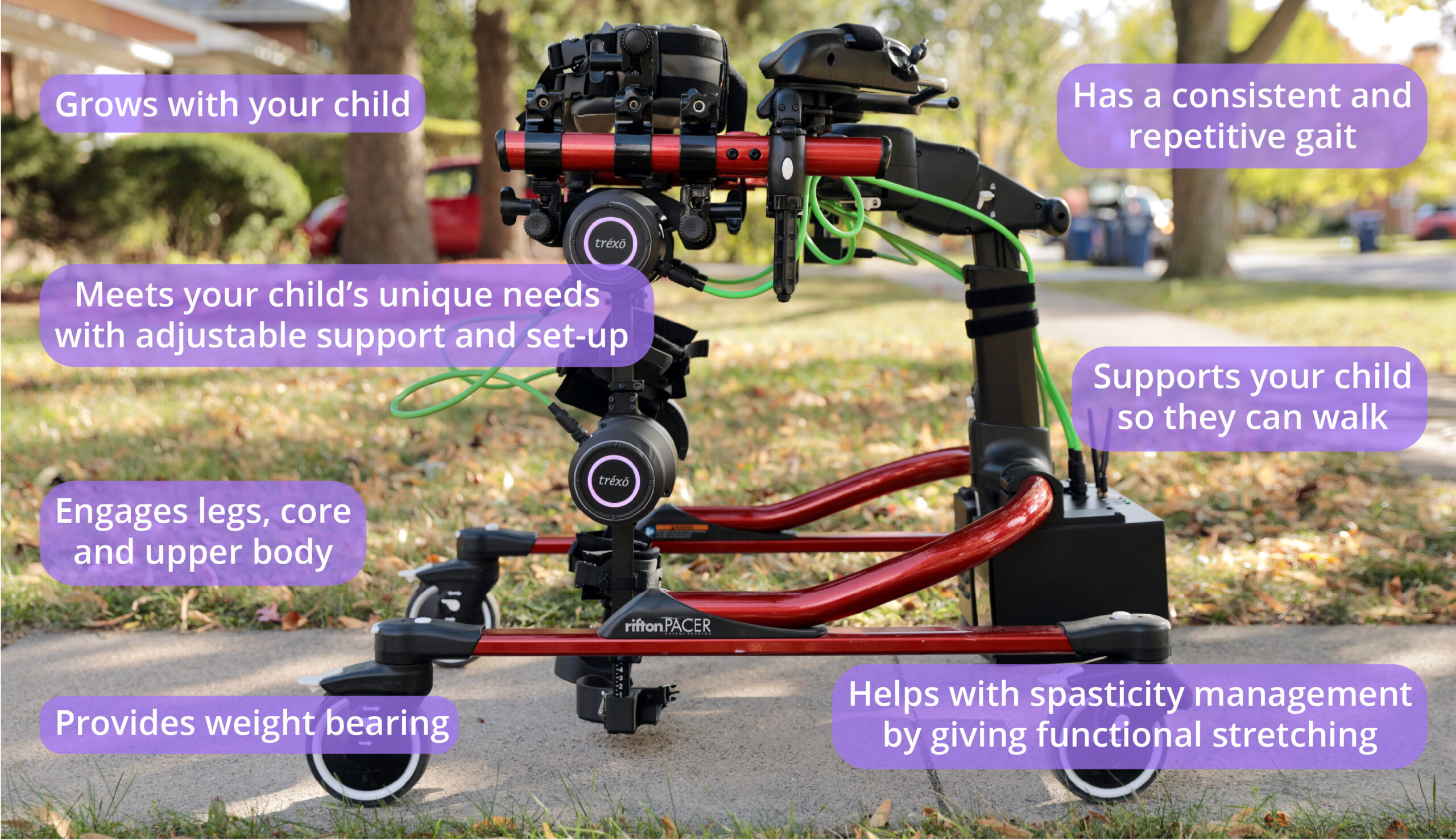 Highlighted features of the Trexo Home robotic gait trainer
